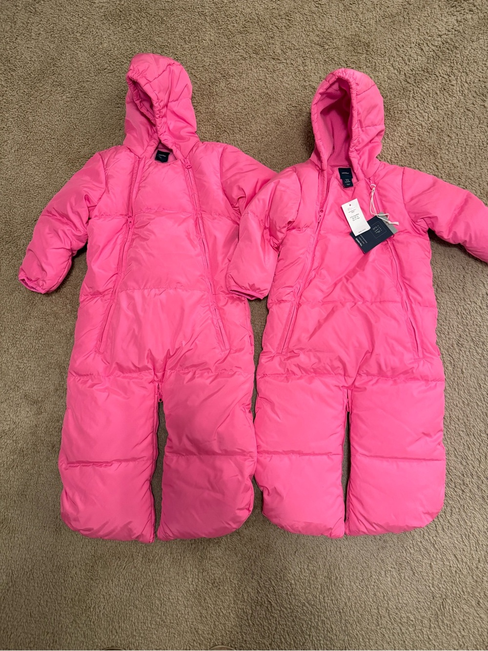 2 Baby Gap Pink Down Snowsuits 3-6M Twin Set NWT/NWOT